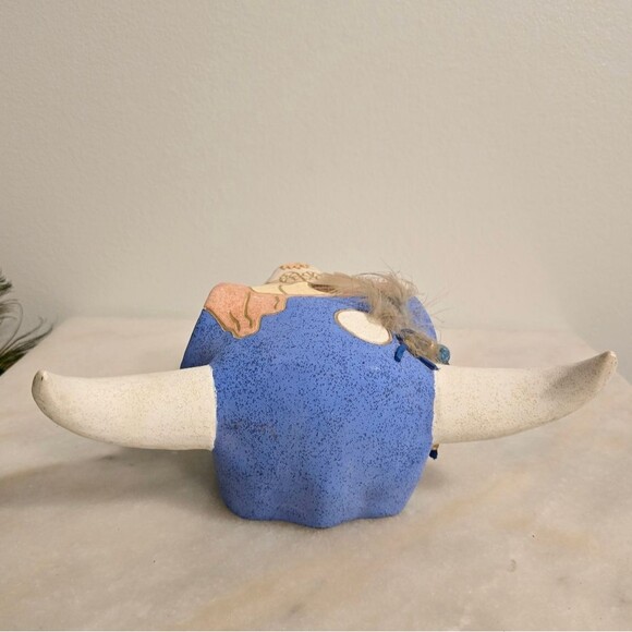 Vintage Native American Navajo Ceramic Buffalo Bull Skull - Picture 5 of 9